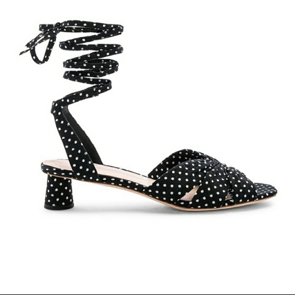 Loeffler Randall Leia Polka Dot Ankle Wrap Low Heel Sandals Size 8.5 B